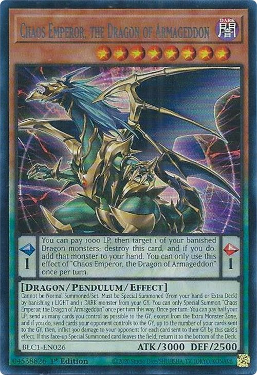 Chaos Emperor, the Dragon of Armageddon (Silver) [BLC1-EN026] Ultra Rare | Event Horizon Hobbies CA