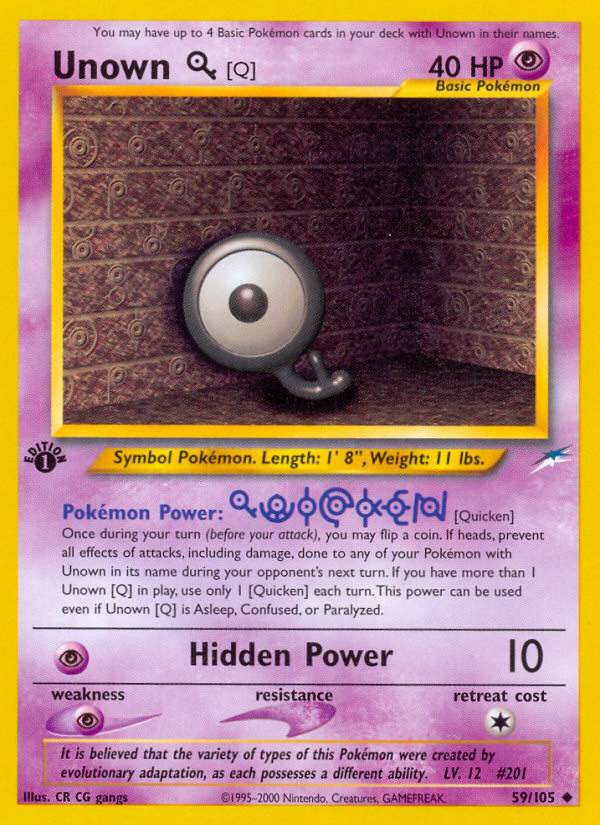 Unown [Q] (59/105) [Neo Destiny 1st Edition] | Event Horizon Hobbies CA