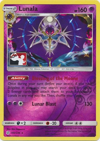 Lunala (102/236) (Pokemon Club Special Print) [Sun & Moon: Cosmic Eclipse] | Event Horizon Hobbies CA