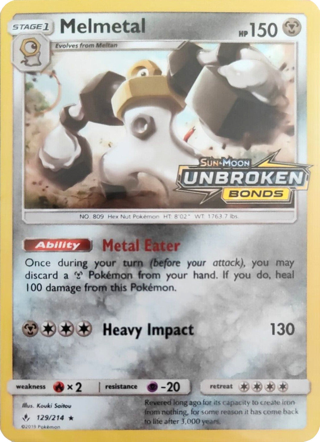 Melmetal (129/214) (Unbroken Bonds Stamped) [Sun & Moon: Unbroken Bonds] | Event Horizon Hobbies CA