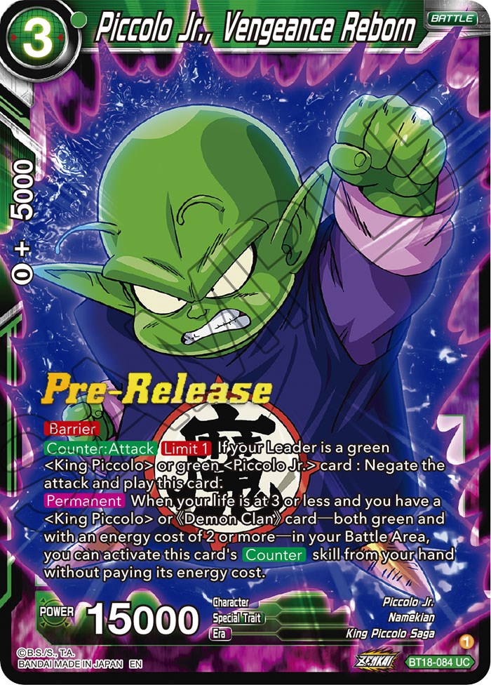 Piccolo Jr., Vengeance Reborn (BT18-084) [Dawn of the Z-Legends Prerelease Promos] | Event Horizon Hobbies CA