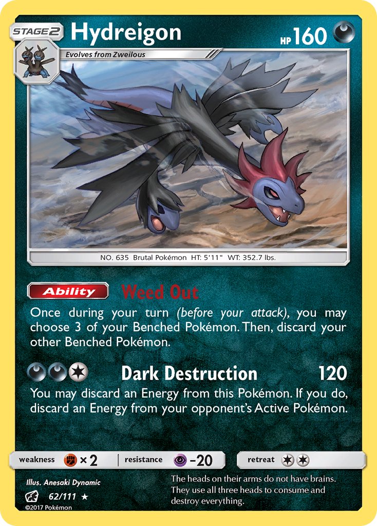 Hydreigon (62/111) (Cracked Ice Holo) (Theme Deck Exclusive) [Sun & Moon: Crimson Invasion] | Event Horizon Hobbies CA