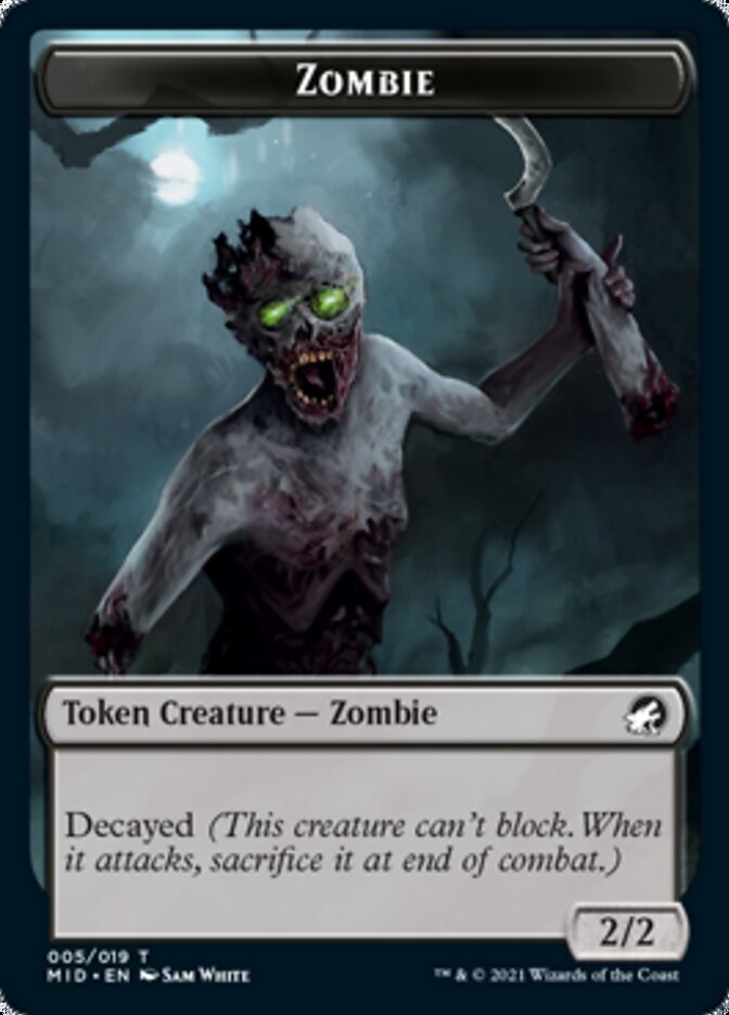 Zombie (005) // Wrenn and Seven Emblem Double-sided Token [Innistrad: Midnight Hunt Tokens] | Event Horizon Hobbies CA