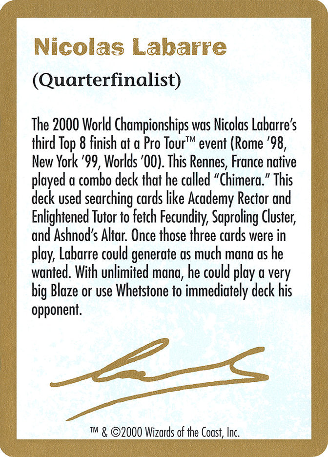 Nicolas Labarre Bio [World Championship Decks 2000] | Event Horizon Hobbies CA