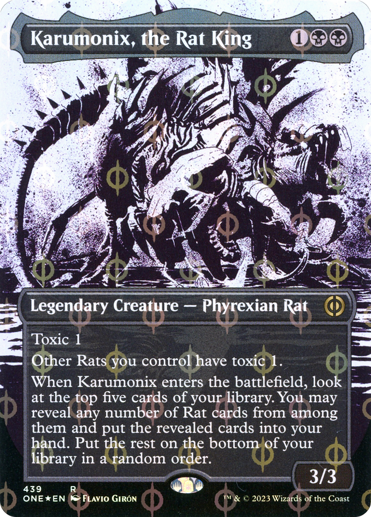 Karumonix, the Rat King (Borderless Ichor Step-and-Compleat Foil) [Phyrexia: All Will Be One] | Event Horizon Hobbies CA