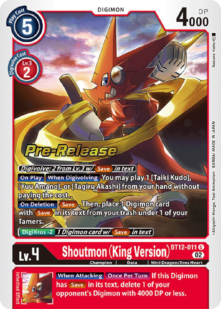 Shoutmon (King Version) [BT12-011] [Across Time Pre-Release Cards] | Event Horizon Hobbies CA