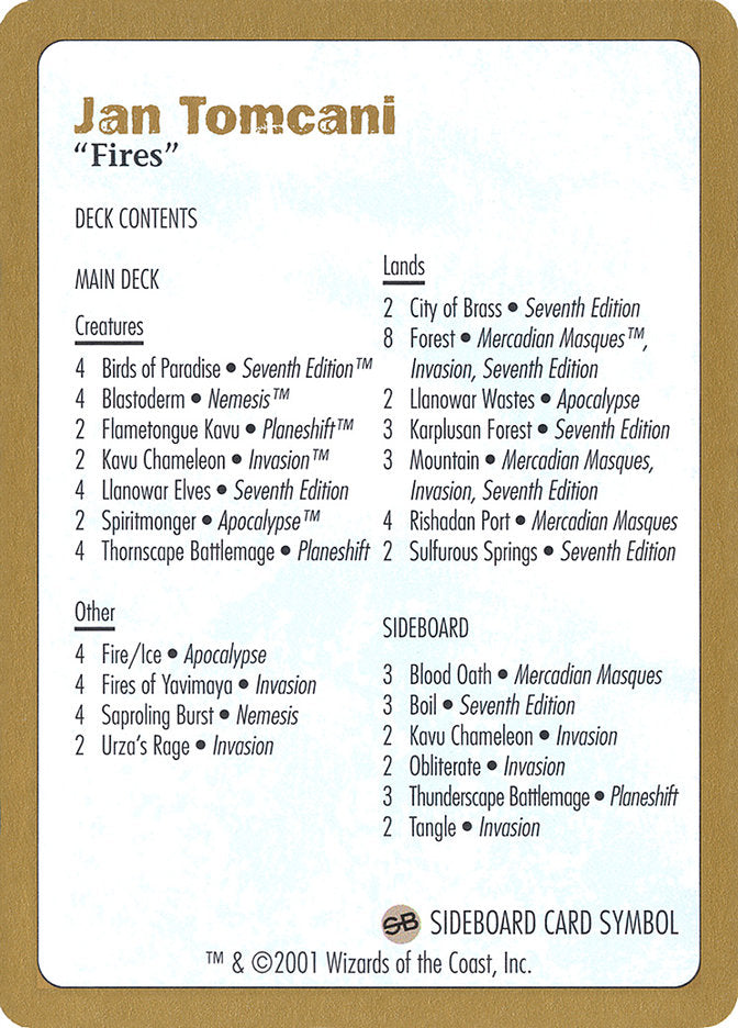 Jan Tomcani Decklist [World Championship Decks 2001] | Event Horizon Hobbies CA