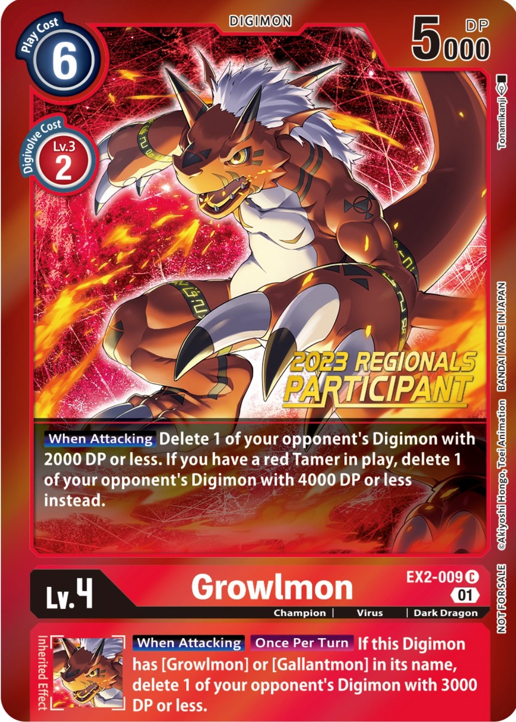 Growlmon [EX2-009] (2023 Regionals Participant) [Digital Hazard Promos] | Event Horizon Hobbies CA