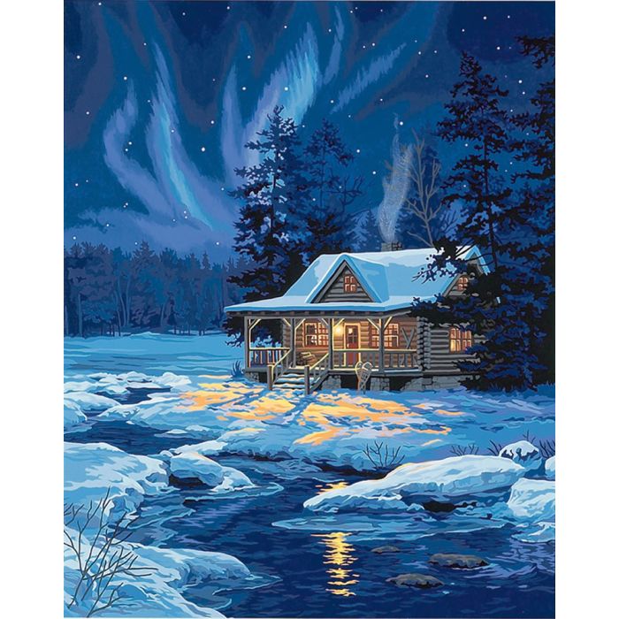 PaintWorks - Paint By Numbers - Moonlit Cabin