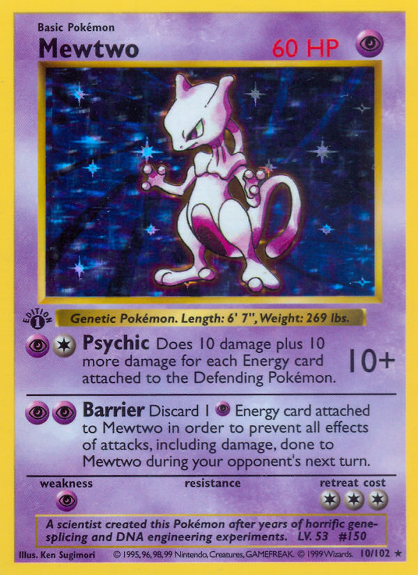 Mewtwo (10/102) (Shadowless) [Base Set 1st Edition] | Event Horizon Hobbies CA