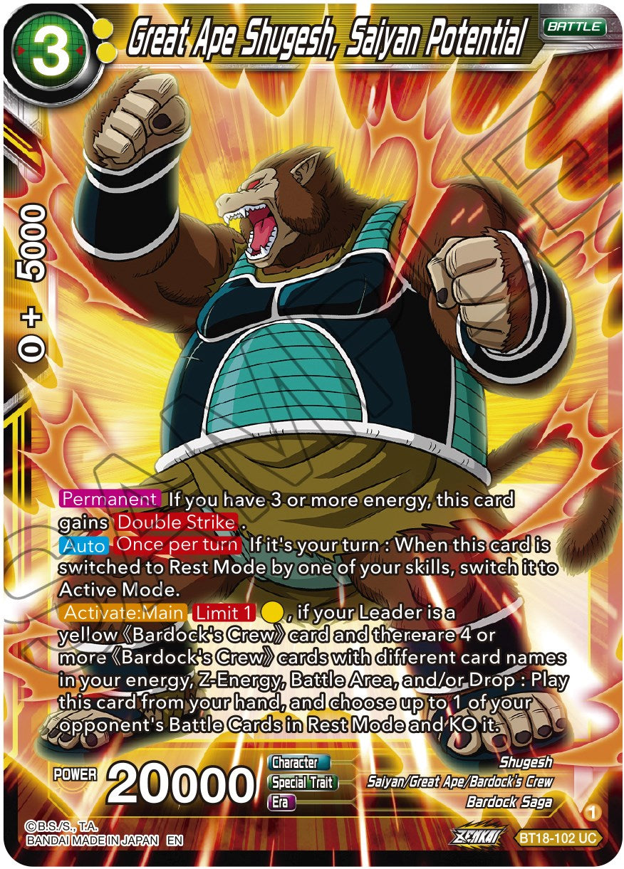 Great Ape Shugesh, Saiyan Potential (BT18-102) [Dawn of the Z-Legends] | Event Horizon Hobbies CA