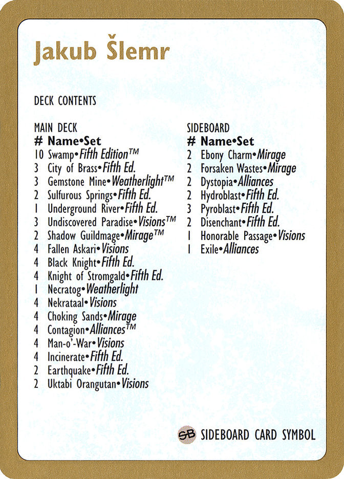 Jakub Šlemr Decklist [World Championship Decks 1997] | Event Horizon Hobbies CA