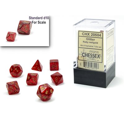 Dice - Chessex - Polyhedral (7pc) Mini - Glitter Ruby Red Gold | Event Horizon Hobbies CA