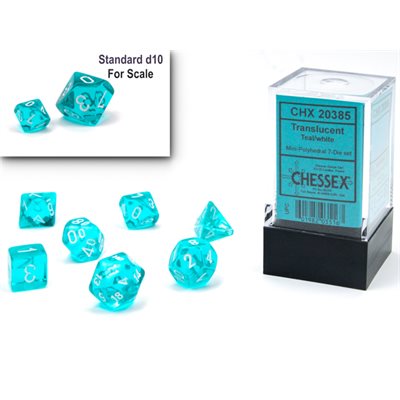 Dice - Chessex - Polyhedral (7pc) Mini - Translucent Teal / White | Event Horizon Hobbies CA