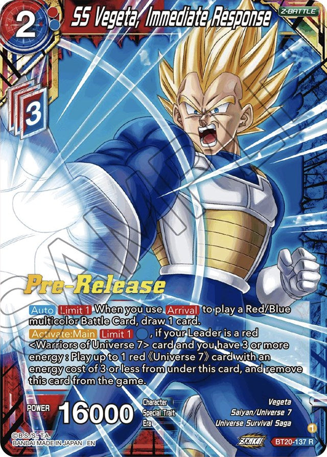 SS Vegeta, Immediate Response (BT20-137) [Power Absorbed Prerelease Promos] | Event Horizon Hobbies CA