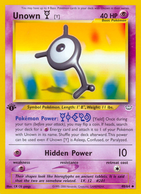 Unown [Y] (40/64) [Neo Revelation 1st Edition] | Event Horizon Hobbies CA