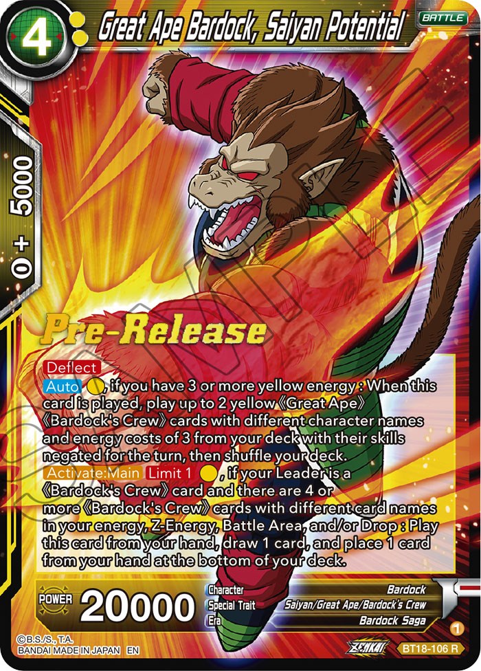 Great Ape Bardock, Saiyan Potential (BT18-106) [Dawn of the Z-Legends Prerelease Promos] | Event Horizon Hobbies CA