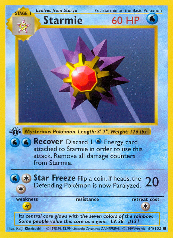 Starmie (64/102) (Shadowless) [Base Set 1st Edition] | Event Horizon Hobbies CA