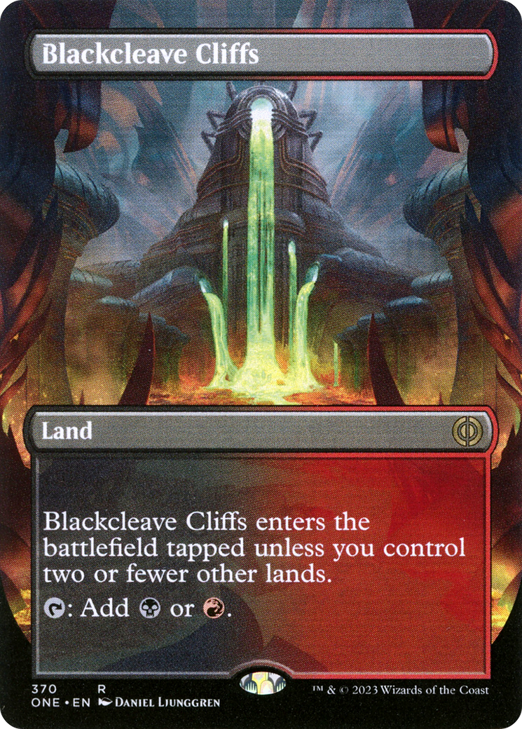 Blackcleave Cliffs (Borderless Alternate Art) [Phyrexia: All Will Be One] | Event Horizon Hobbies CA