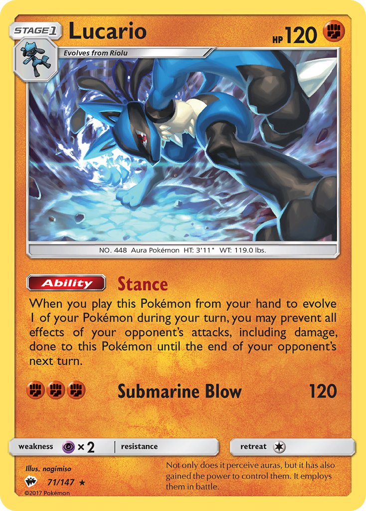 Lucario (71/147) (Theme Deck Exclusive) [Sun & Moon: Burning Shadows] | Event Horizon Hobbies CA