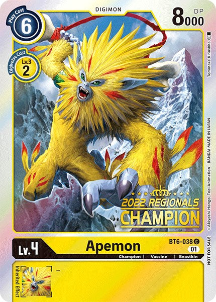Apemon [BT6-038] (2022 Championship Online Regional) (Online Champion) [Double Diamond Promos] | Event Horizon Hobbies CA
