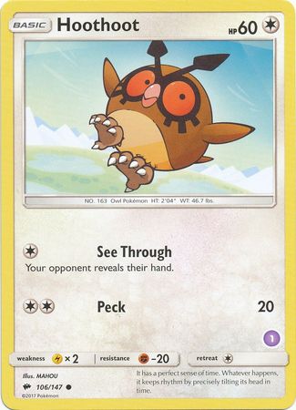 Hoothoot (106/147) (Deck Exclusive #1) [Sun & Moon: Trainer Kit - Alolan Sandslash] | Event Horizon Hobbies CA