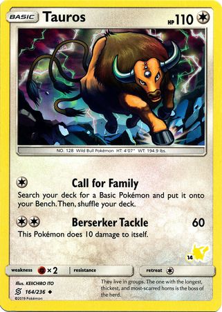 Tauros (164/236) (Pikachu Stamp #14) [Battle Academy 2020] | Event Horizon Hobbies CA