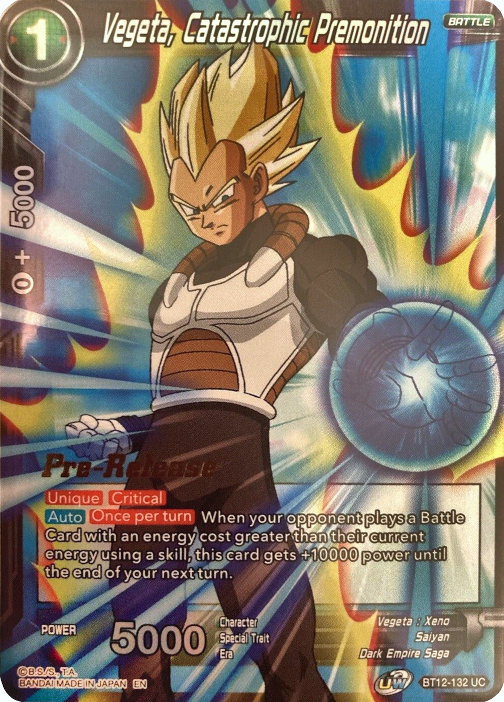 Vegeta, Catastrophic Premonition (BT12-132) [Vicious Rejuvenation Prerelease Promos] | Event Horizon Hobbies CA