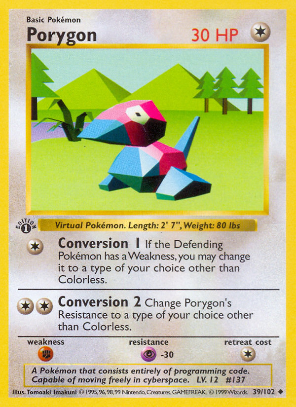 Porygon (39/102) (Shadowless) [Base Set 1st Edition] | Event Horizon Hobbies CA