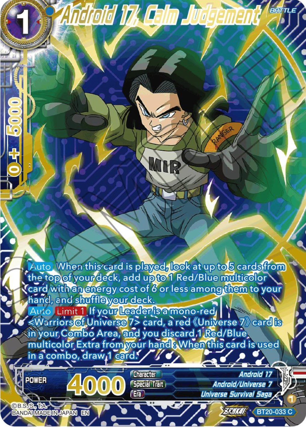 Android 17, Calm Judgement (Gold-Stamped) (BT20-033) [Power Absorbed] | Event Horizon Hobbies CA
