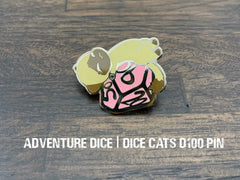 Adventure Dice: Enamel Cat and Dice Pins | Event Horizon Hobbies CA