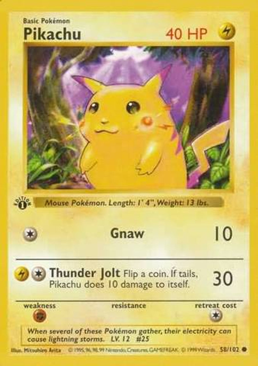 Pikachu (58/102) (Red Cheeks Misprint) [Base Set 1st Edition] | Event Horizon Hobbies CA