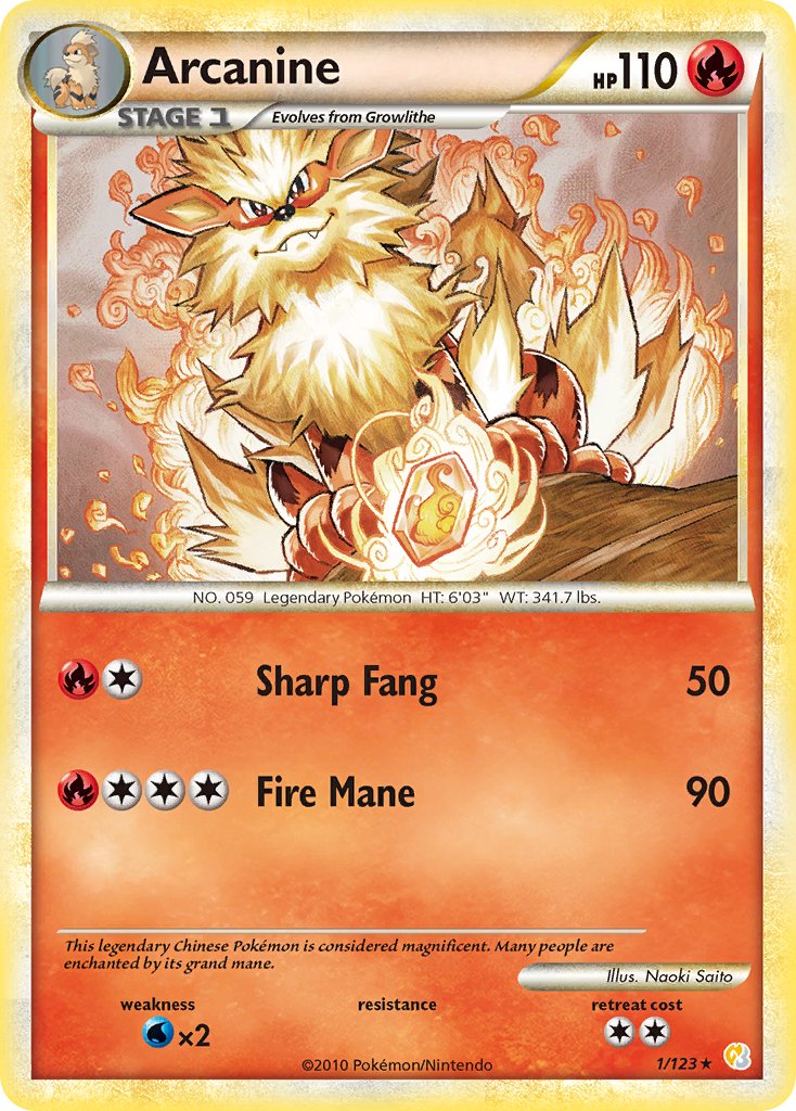 Arcanine (1/123) (Theme Deck Exclusive) [HeartGold & SoulSilver: Base Set] | Event Horizon Hobbies CA