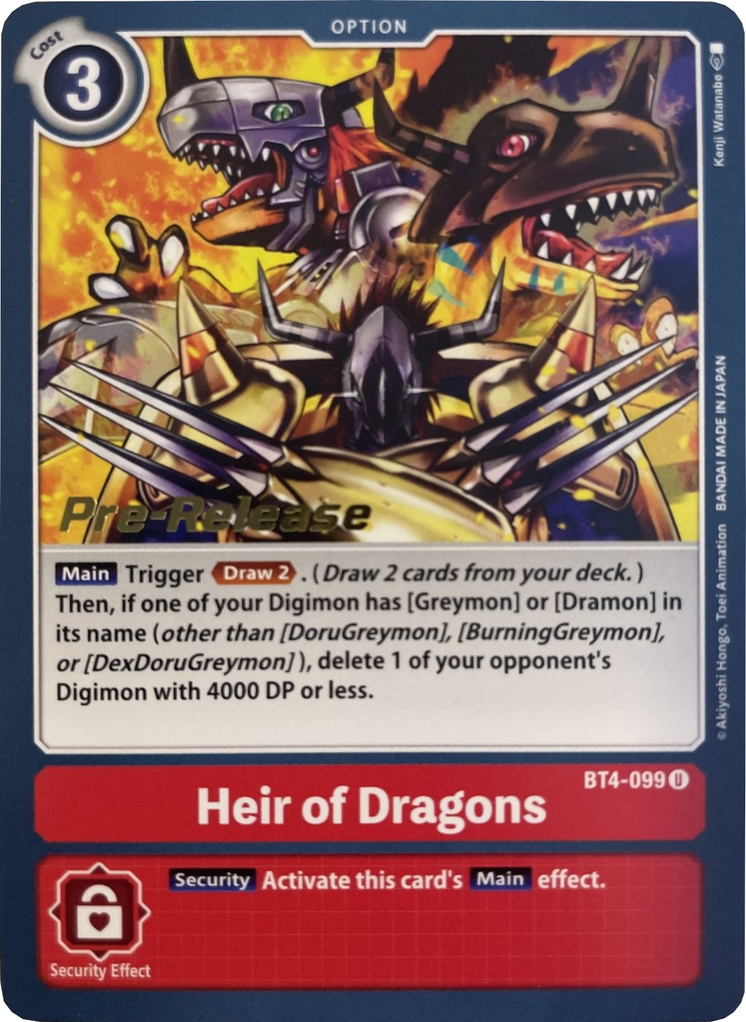 Heir of Dragons [BT4-099] [Great Legend Pre-Release Promos] | Event Horizon Hobbies CA