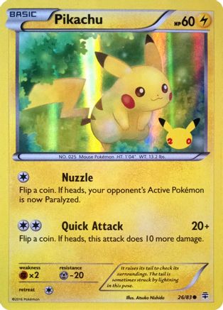 Pikachu (26/83) (20th Anniversary) [XY: Generations] | Event Horizon Hobbies CA