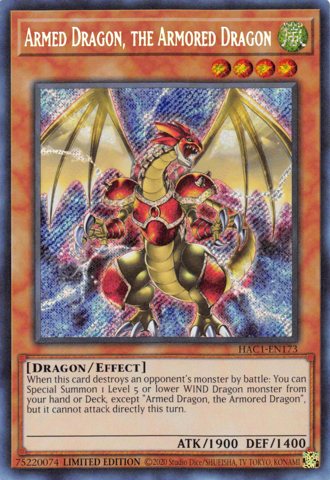 Armed Dragon, the Armored Dragon [HAC1-EN173] Secret Rare | Event Horizon Hobbies CA