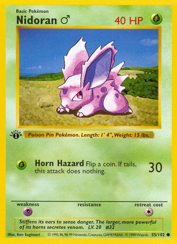 Nidoran (55/102) (Male) (Shadowless) [Base Set 1st Edition] | Event Horizon Hobbies CA