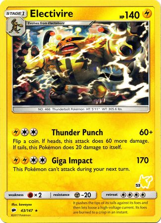 Electivire (43/147) (Pikachu Stamp #53) [Battle Academy 2020] | Event Horizon Hobbies CA