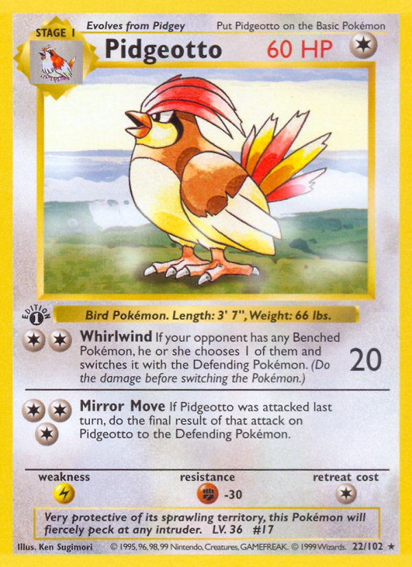 Pidgeotto (22/102) (Shadowless) [Base Set 1st Edition] | Event Horizon Hobbies CA