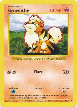 Growlithe (28/102) [Base Set Shadowless Unlimited] | Event Horizon Hobbies CA