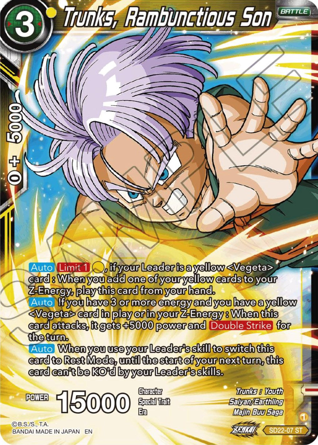 Trunks, Rambunctious Son (Starter Deck Exclusive) (SD22-07) [Power Absorbed] | Event Horizon Hobbies CA