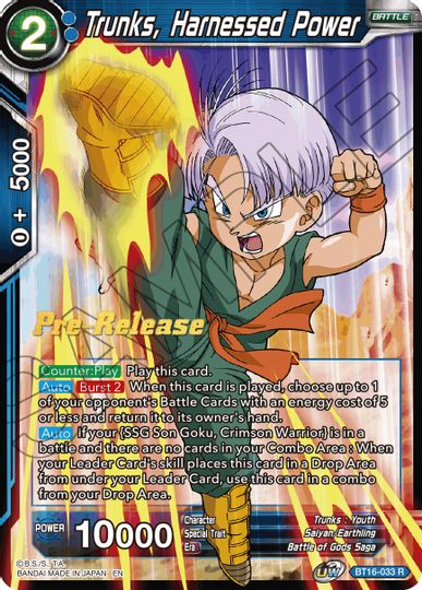 Trunks, Harnessed Power (BT16-033) [Realm of the Gods Prerelease Promos] | Event Horizon Hobbies CA