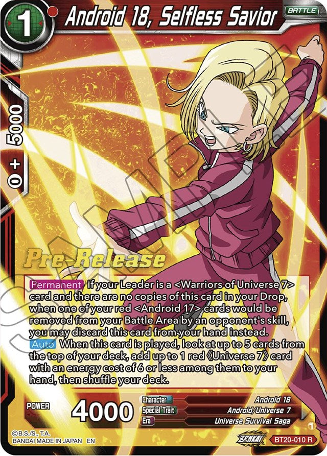 Android 18, Selfless Savior (BT20-010) [Power Absorbed Prerelease Promos] | Event Horizon Hobbies CA