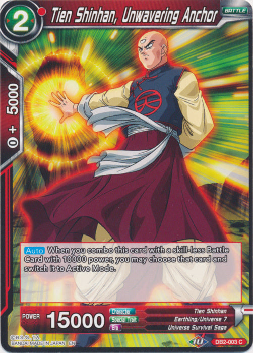 Tien Shinhan, Unwavering Anchor (Reprint) (DB2-003) [Battle Evolution Booster] | Event Horizon Hobbies CA