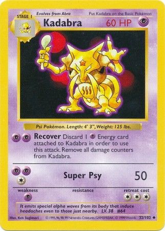 Kadabra (32/102) [Base Set Shadowless Unlimited] | Event Horizon Hobbies CA