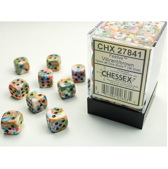 Dice - Chessex - 12mm D6 (36pc) - Festive