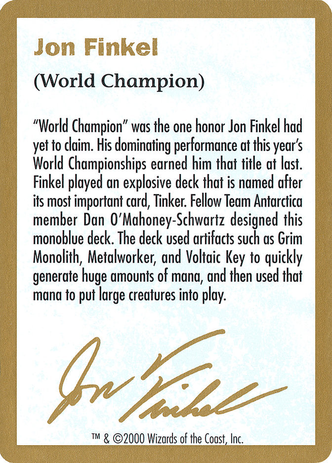 Jon Finkel Bio [World Championship Decks 2000] | Event Horizon Hobbies CA