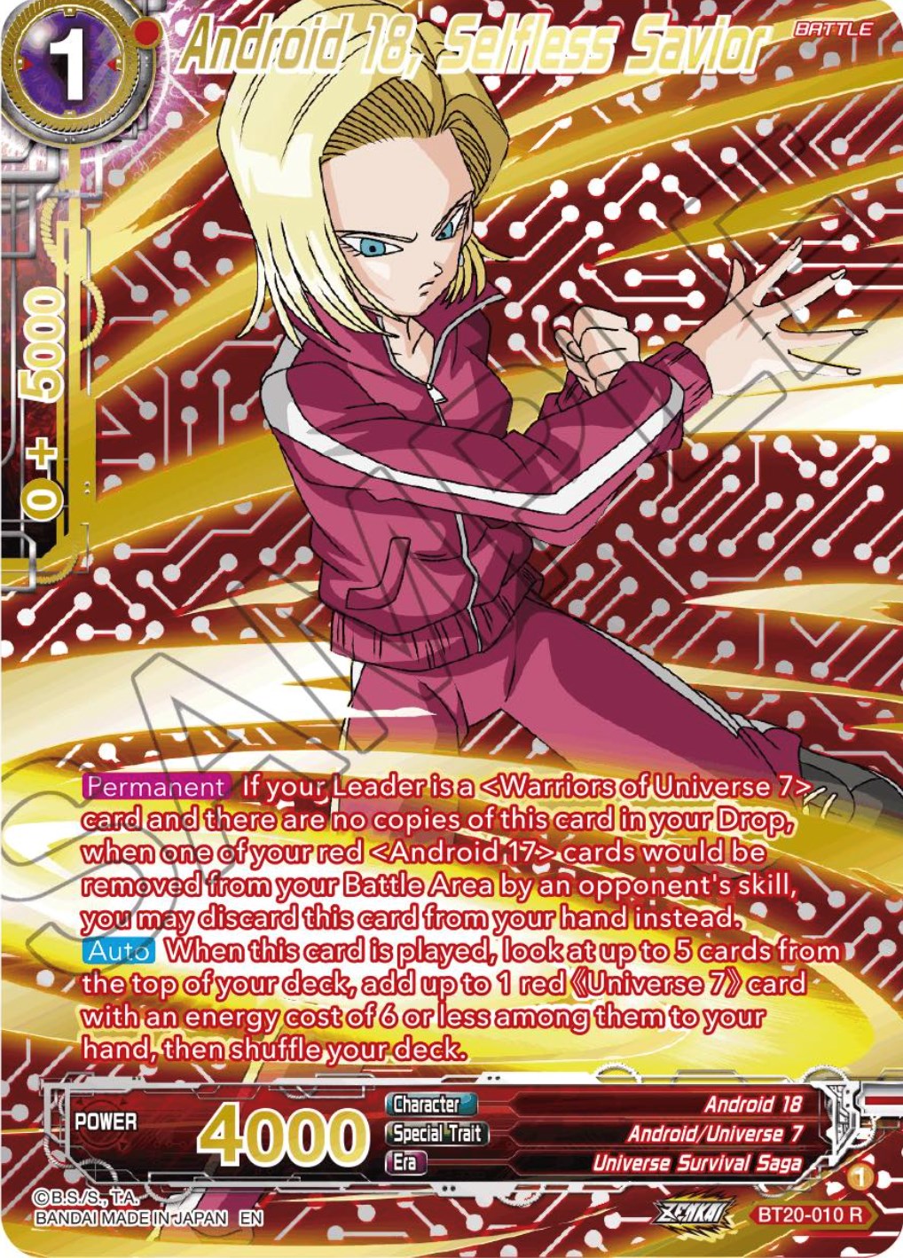 Android 18, Selfless Savior (Gold-Stamped) (BT20-010) [Power Absorbed] | Event Horizon Hobbies CA