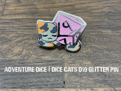 Adventure Dice: Enamel Cat and Dice Pins | Event Horizon Hobbies CA